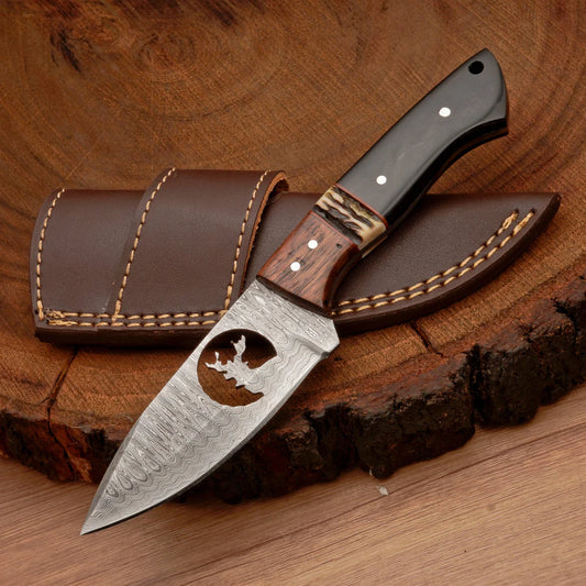 Damascus Steel Handmade Skinner Knife Full Tang Blade With Leather Sheath Cover || Drs Knives Hub