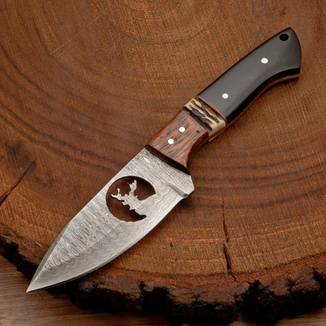 Damascus Steel Handmade Skinner Knife Full Tang Blade With Leather Sheath Cover || Drs Knives Hub