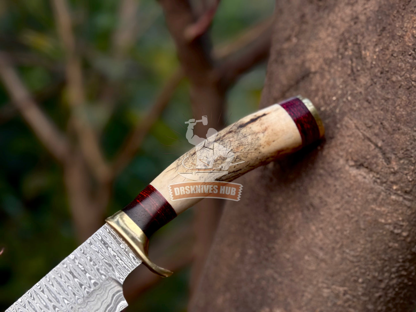 Handmade Damascus Hunting Knife with Stag Antler Handle Custom Bowie Knife | DRSKNIVES HUB 