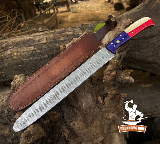 Texas Flag Handle Brisket Knife With Leather Sheath Cover | DRSKNIVES HUB 