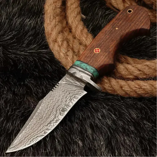 custom handmade damascus steel hunting knife 10" inches overall with leather wrap || drs knives hub