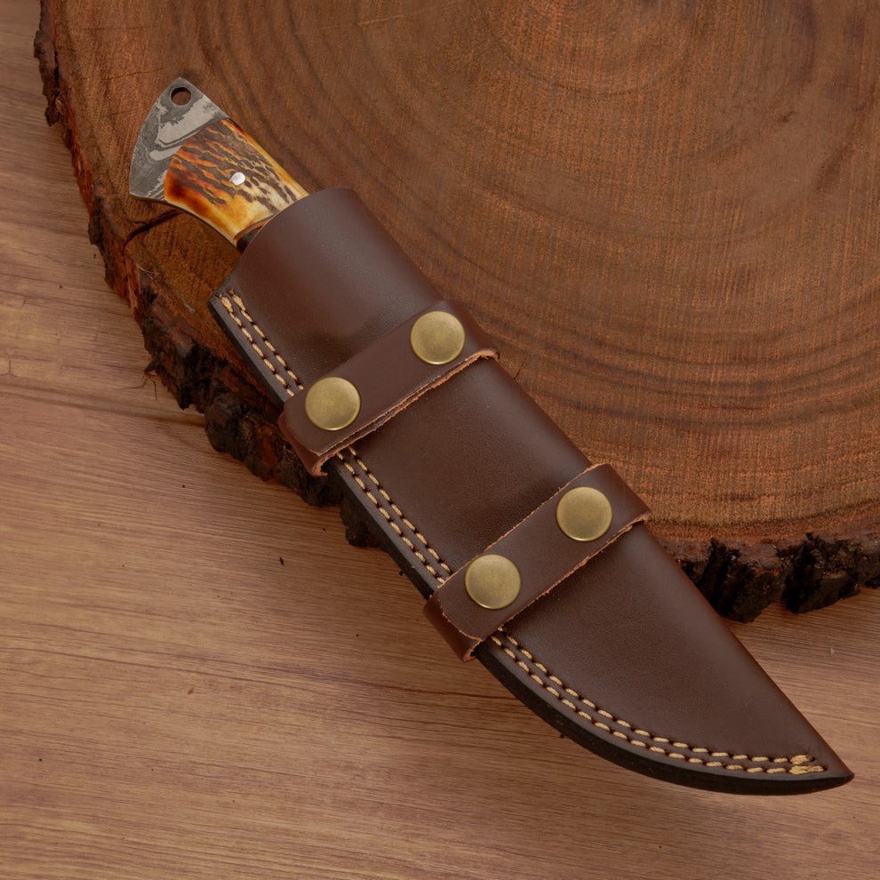 Full tang handmade Damascus steel hunting knife with leather wrap || drs knives hub