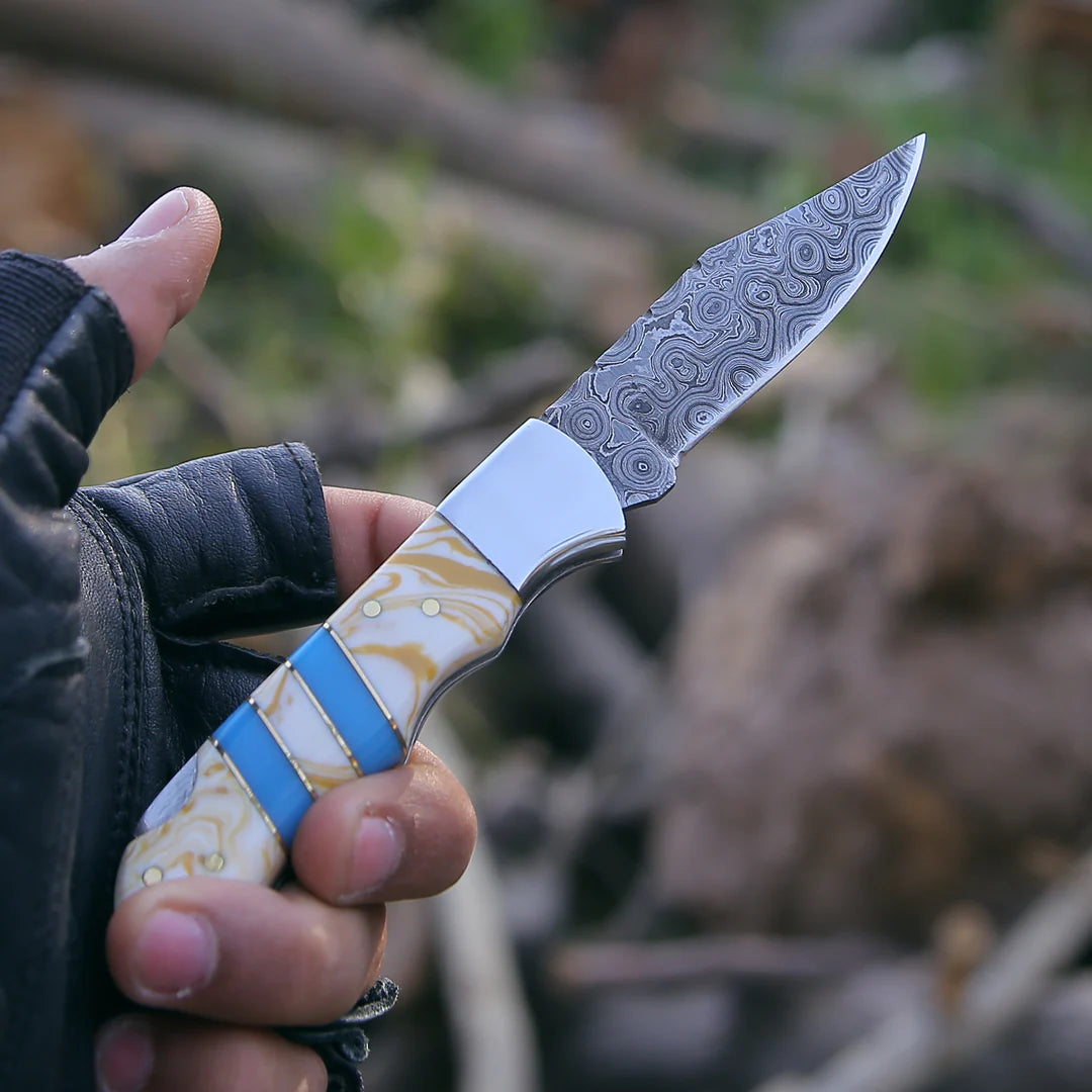 RESIN HANDLE DAMASCUS POCKET KNIFE || DRS KNIVES HUB