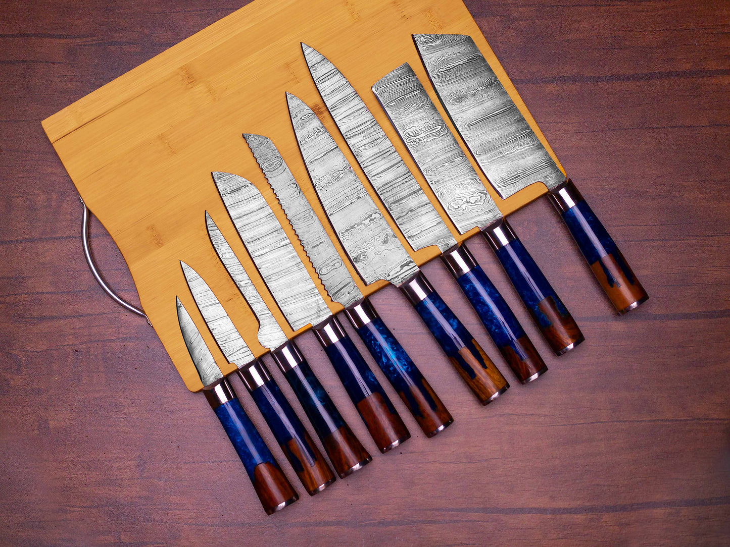 Handmade Damascus Steel Kitchen Chef Set with Leather Roll