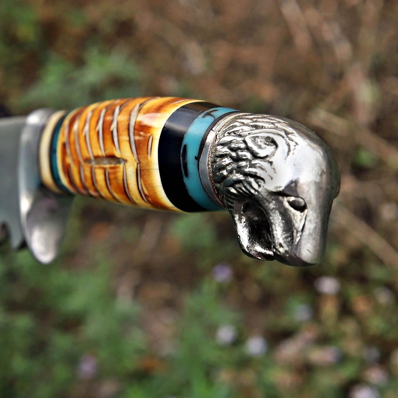 Hand Crafted J2 Steel Blade Hunting Knife Fired Bone Handle With Leather Sheath Cover