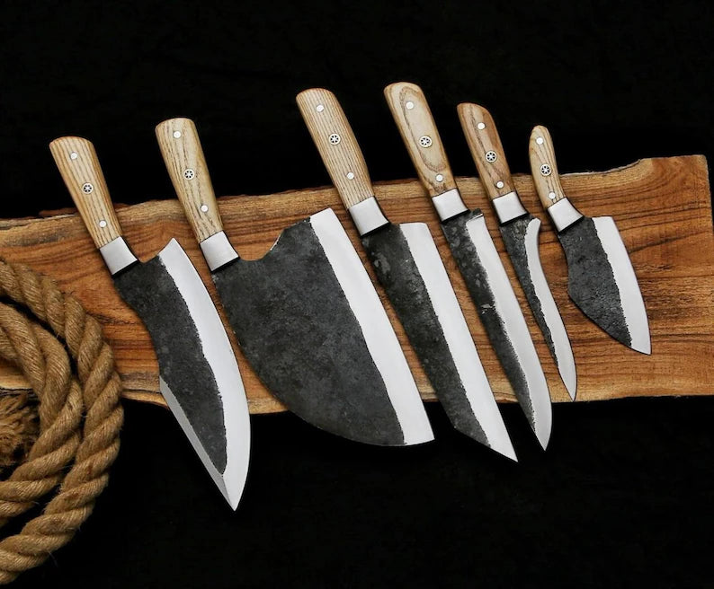 Hand Forged Carbon Steel Chef Knife Set, Kitchen Knife Set, BBQ Knife Set Serbian Knifes