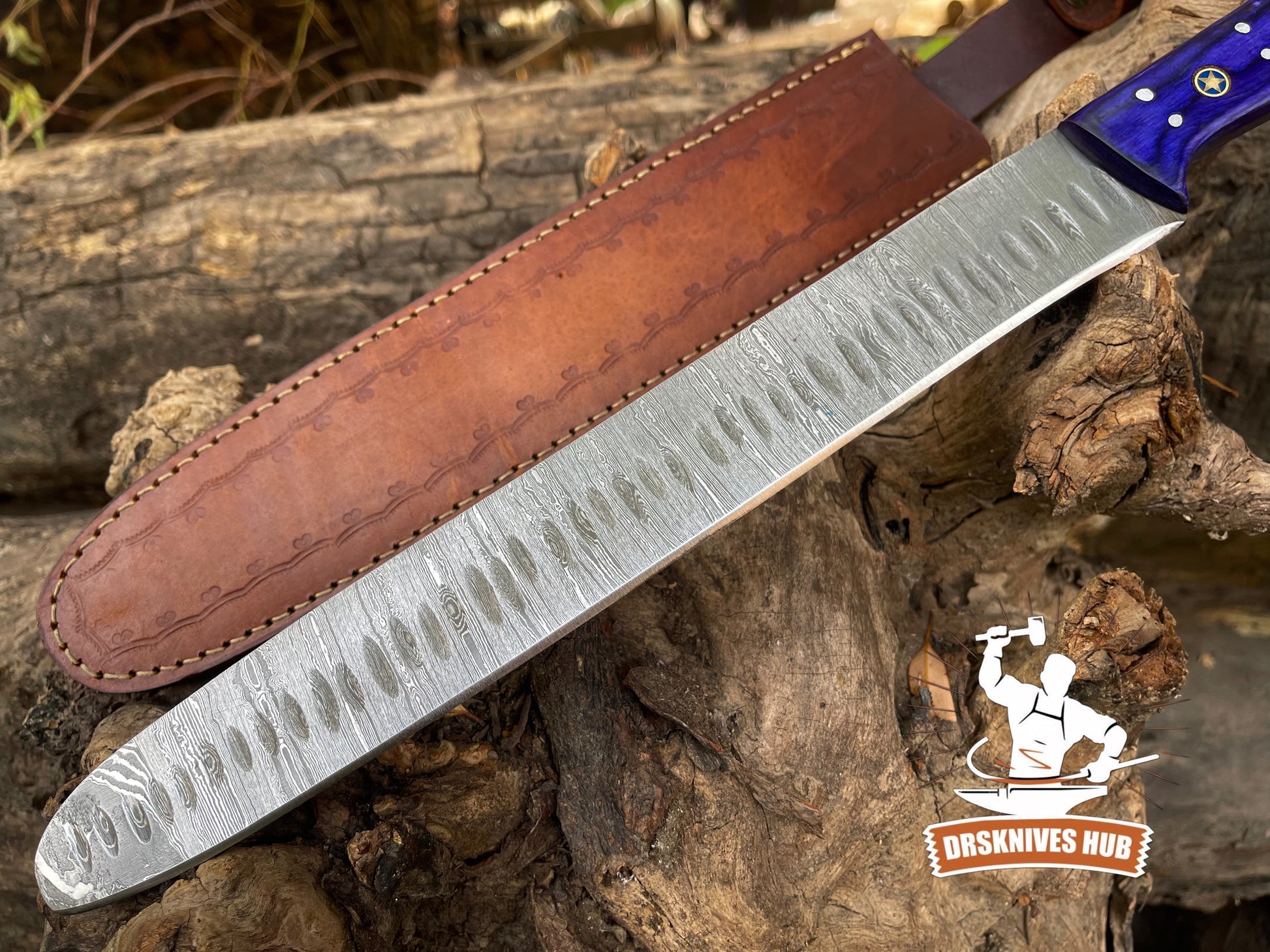 Texas Flag Handle Brisket Knife With Leather Sheath Cover | DRSKNIVES HUB 
