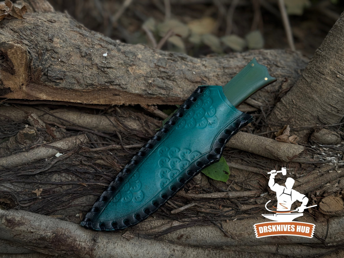 Handmade Fixed Blade Knife with Green Micarta Handle & Custom Leather Sheath | DRSKNIVES HUB