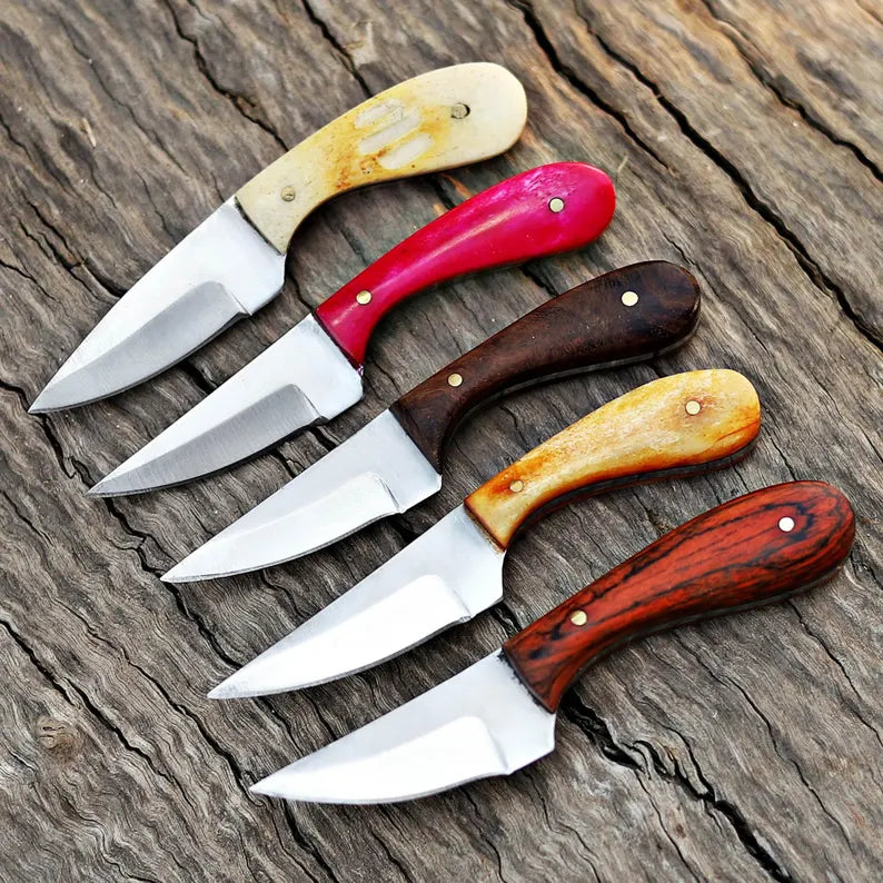 Unique Set/Lot of 5 Different Scalping Knives Skinners with leather sheath Custom Handmade