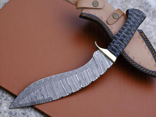 Full Tang Handmade Damascus Steel Blade Hunting Survival Kukri Knife With leather sheath Cover || Drs Knives Hub