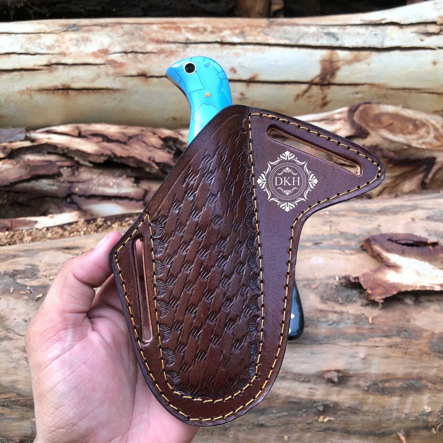 Turquoise Handle Handmade Stainless Cowboy Bull Cutter Knife With Leather Sheath Cover