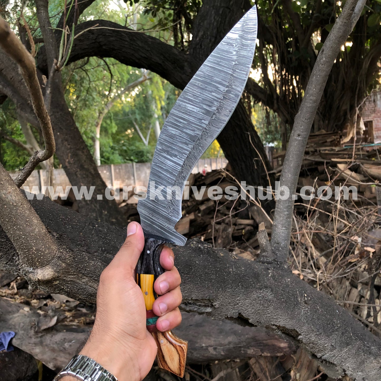 Full Tang Hand Crafted Damascus Damascus Steel Kukri Knife Camping Knife