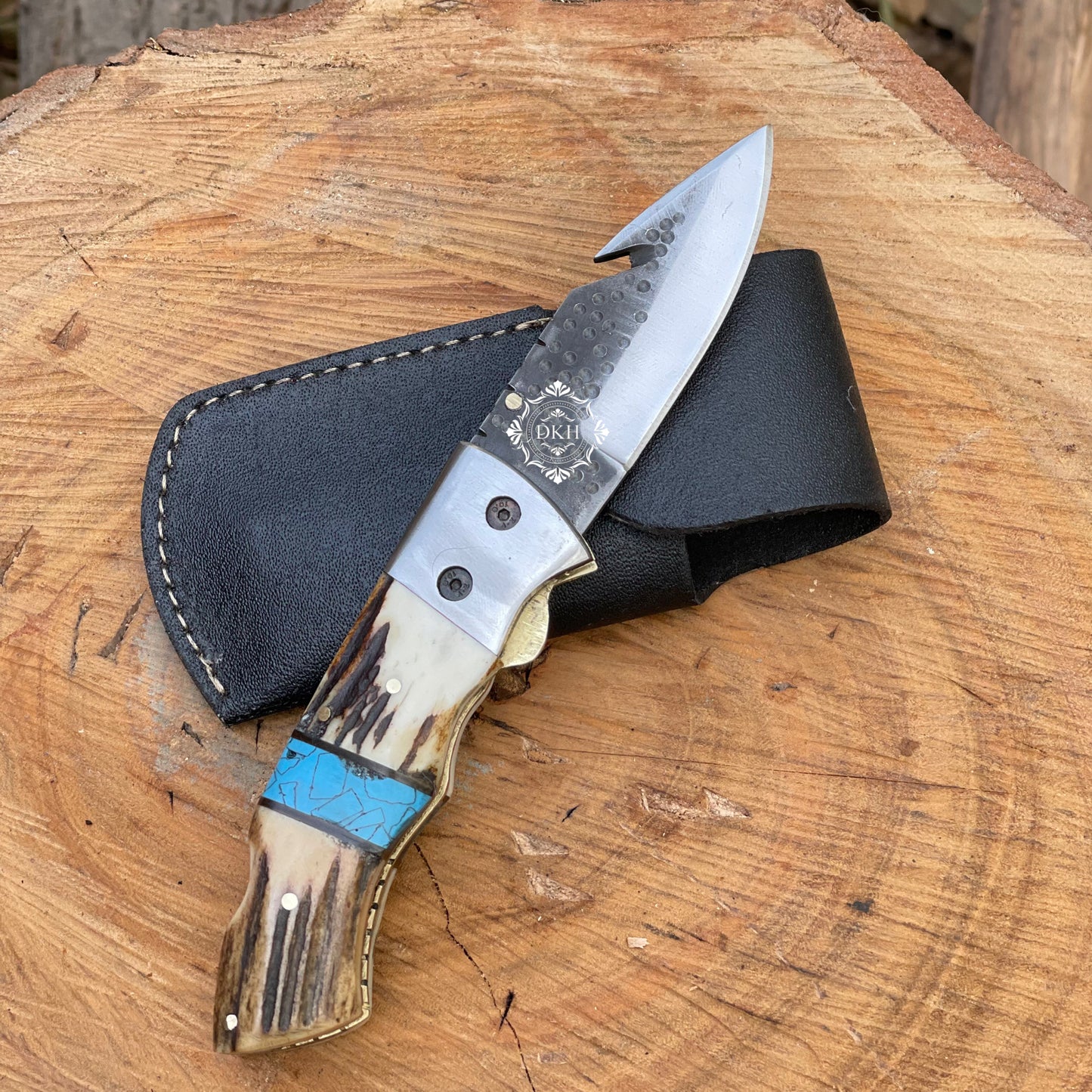 Antler Horn Handle Handmade Carbon Steel Blade Folding Pocket Knife