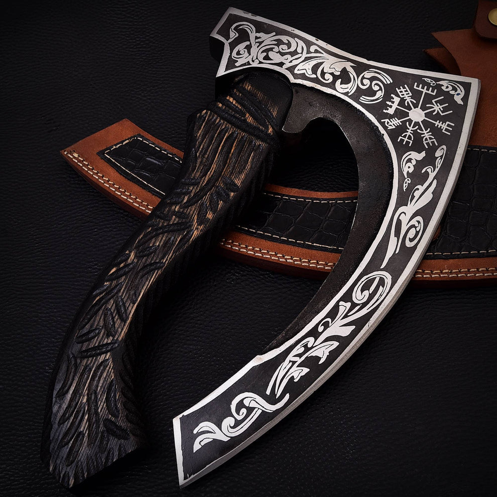 Hand Forged Pizza Cutter Axe With Leather Sheath Cover