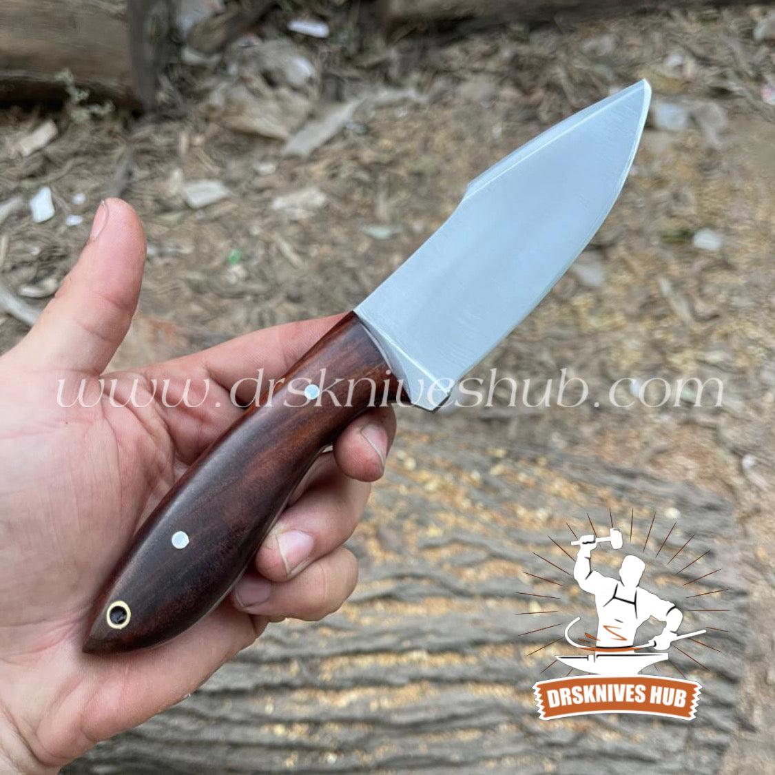 Handmade Stainless Steel Blade Hunting Knife With Rose Wood Handle