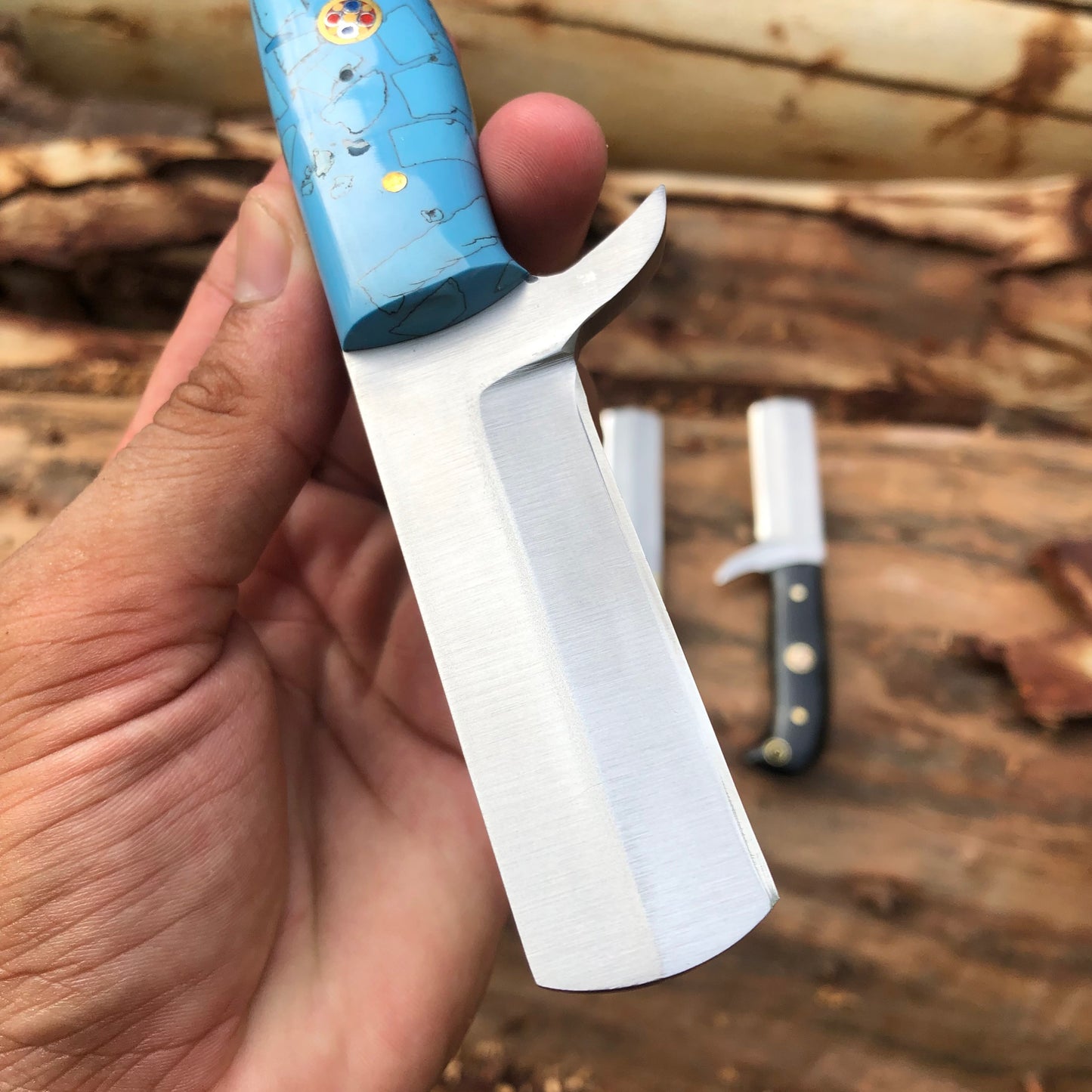 Turquoise Handle Handmade Stainless Cowboy Bull Cutter Knife With Leather Sheath Cover