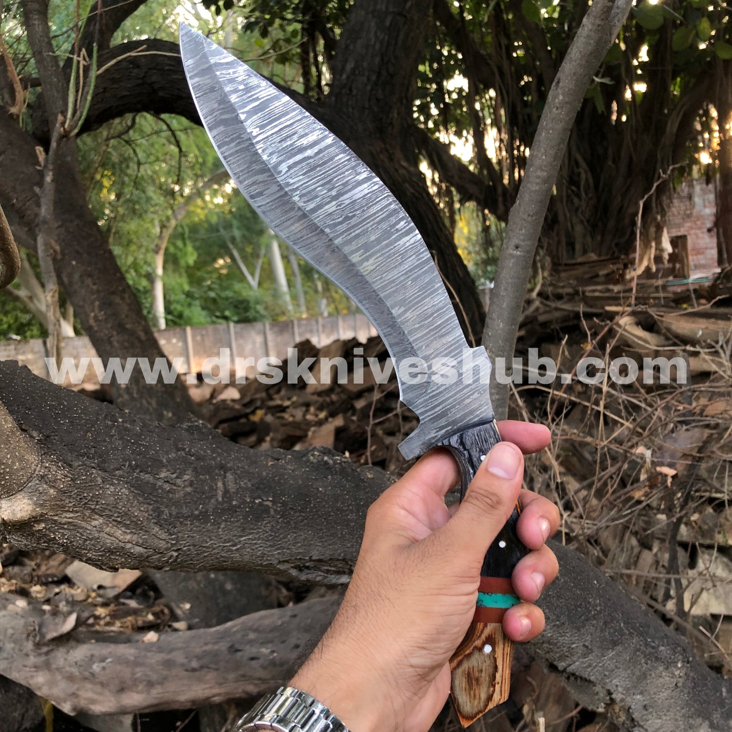 Full Tang Hand Crafted Damascus Damascus Steel Kukri Knife Camping Knife