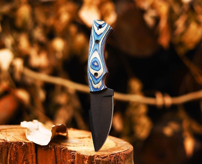 Handmade Powder Coated Blade Hunting Knife With Leather Sheath Cover