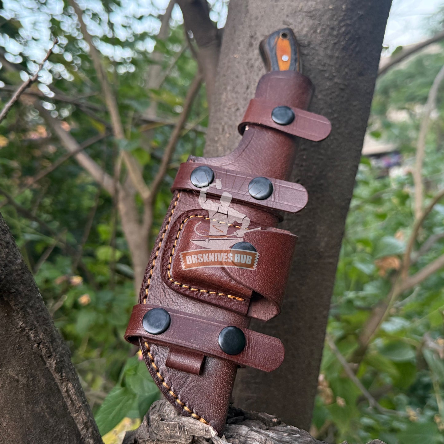 Handmade Damascus Steel Tracker Knife: 10" Hunting Knife with Leather Sheath