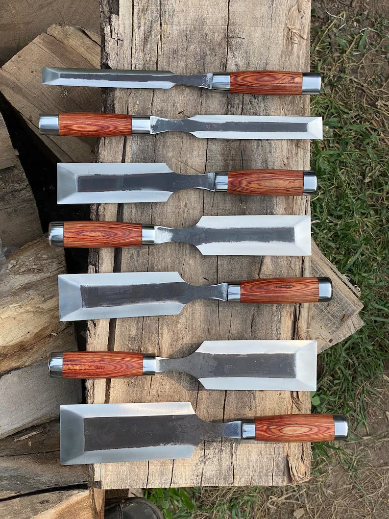 Hand Forged Chisel Set with Wooden Handles, Woodworking Tools