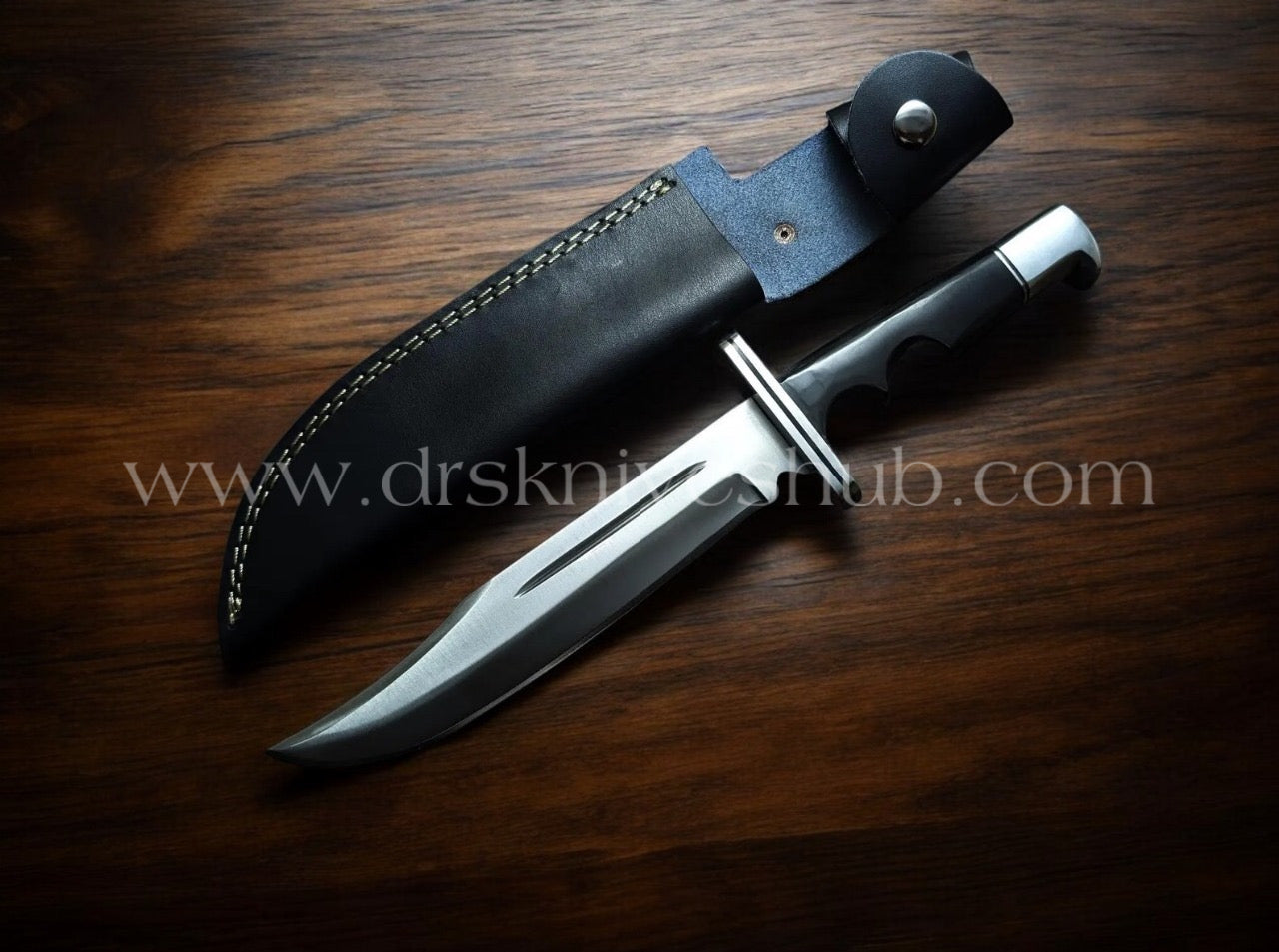 J2 Steel Handmade Bowie knife with black leather sheath Cover || drs knives hub