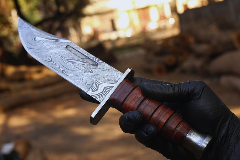 HUNTING BOWIE KNIFE HANDMADE DAMASCUS STEEL BLADE || DRS KNIVES HUB