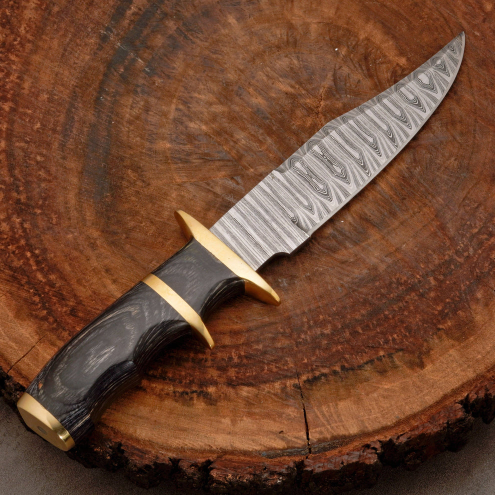 12” inches hand forged Damascus steel bowie knife with leather sheath cover || drs knives hub