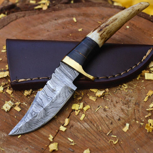 HANDMADE DAMASCUS STEEL SKINNER KNIFE WITH SHEATH || DRS KNIVES HUB