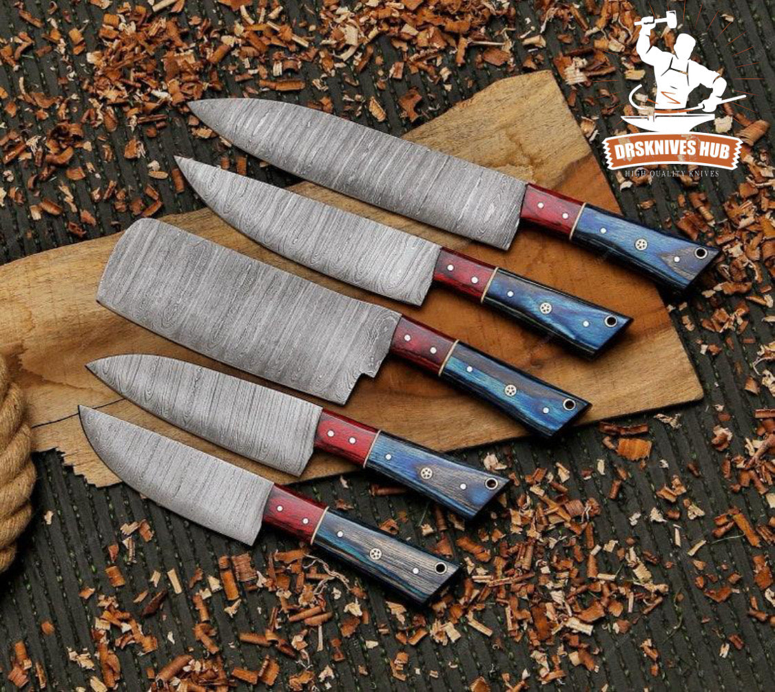 Handmade Chef's Knife Set 5 pcs Damascus Steel Kitchen Knives Set