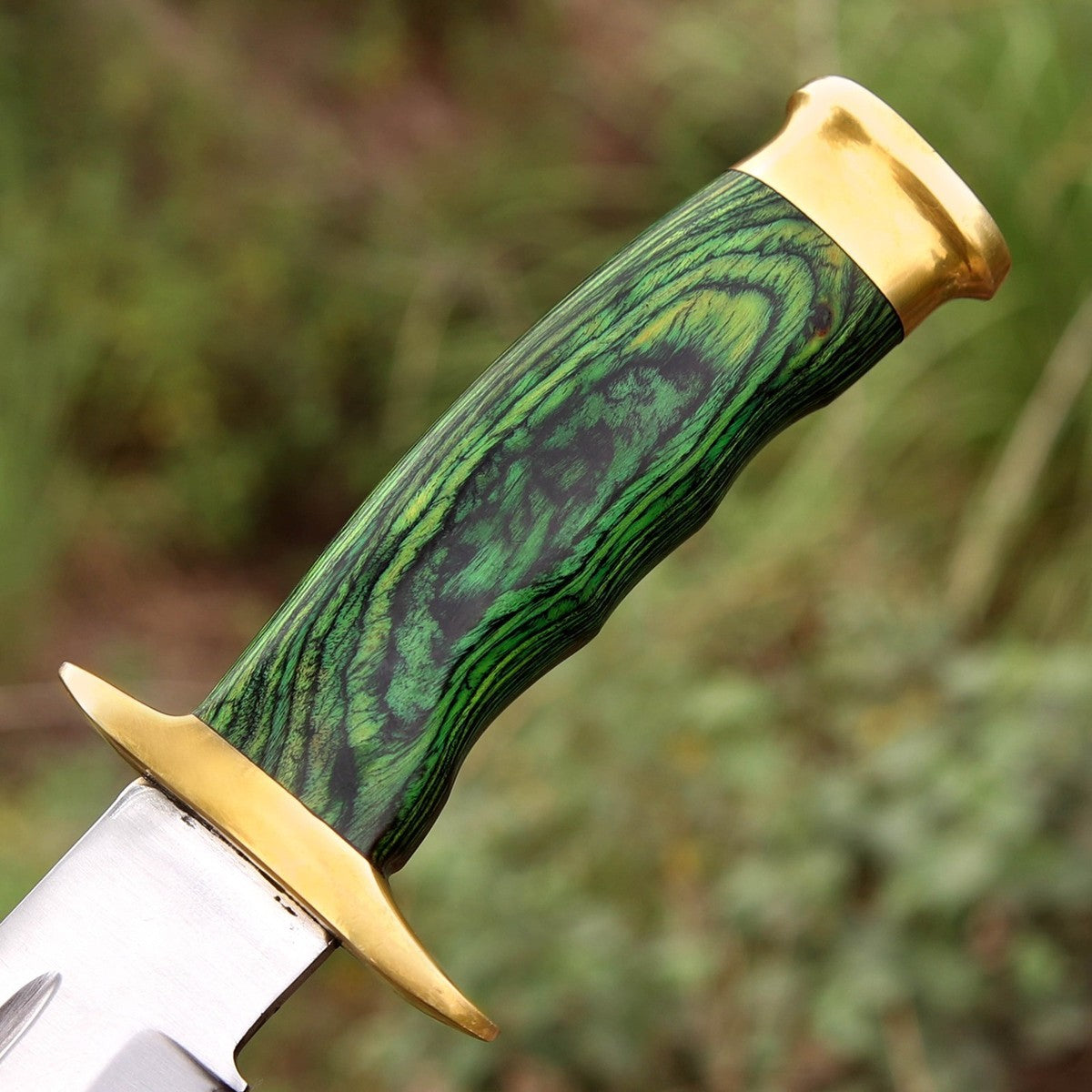 J2 Steel Hunting Knife 12.5" – Green Resin Handle & Brass Guard | DRSKNIVES HUB