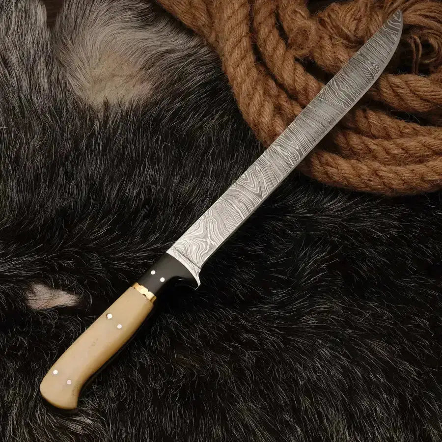 fishing fillet knife custom handmade damascus steel fillet knife with leather wrap || drs knives hub