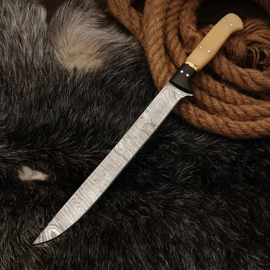 fishing fillet knife custom handmade damascus steel fillet knife with leather wrap || drs knives hub