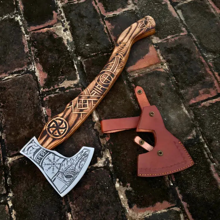 Handmade Viking Bearded Axe  Carbon Steel Handle Axe With Leather Cover | DRSKNIVES HUB