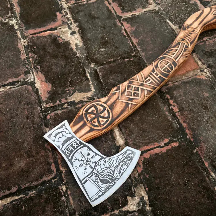 Handmade Viking Bearded Axe  Carbon Steel Handle Axe With Leather Cover | DRSKNIVES HUB