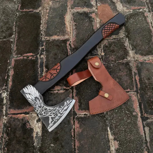 Viking axe with leather wrap handmade high carbon steel Viking axe || DRSKNIVES HUB