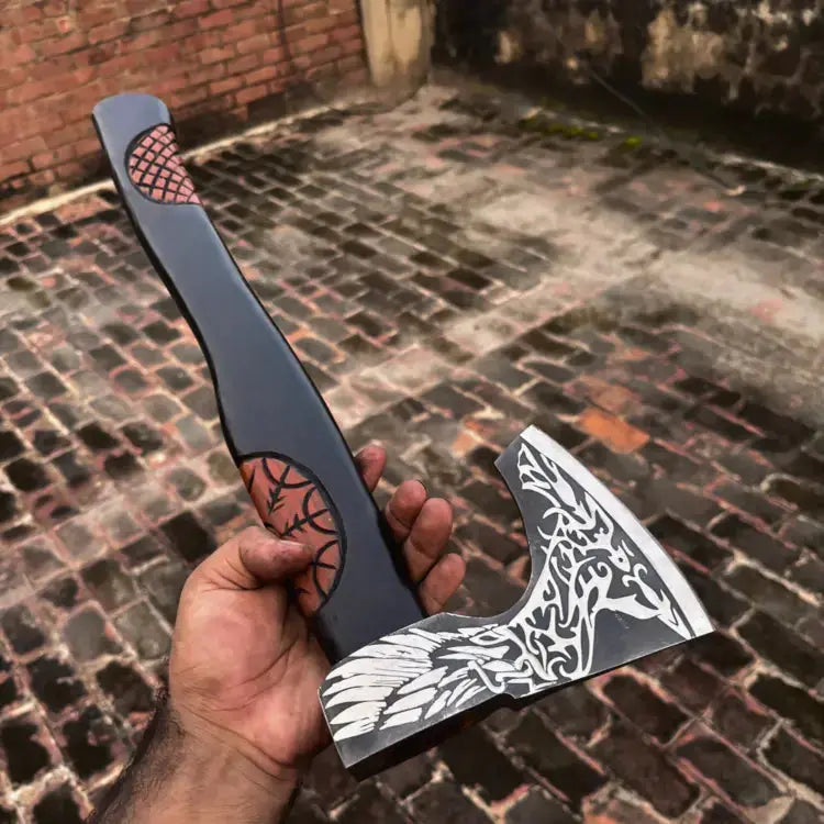 Viking axe with leather wrap handmade high carbon steel Viking axe || DRSKNIVES HUB