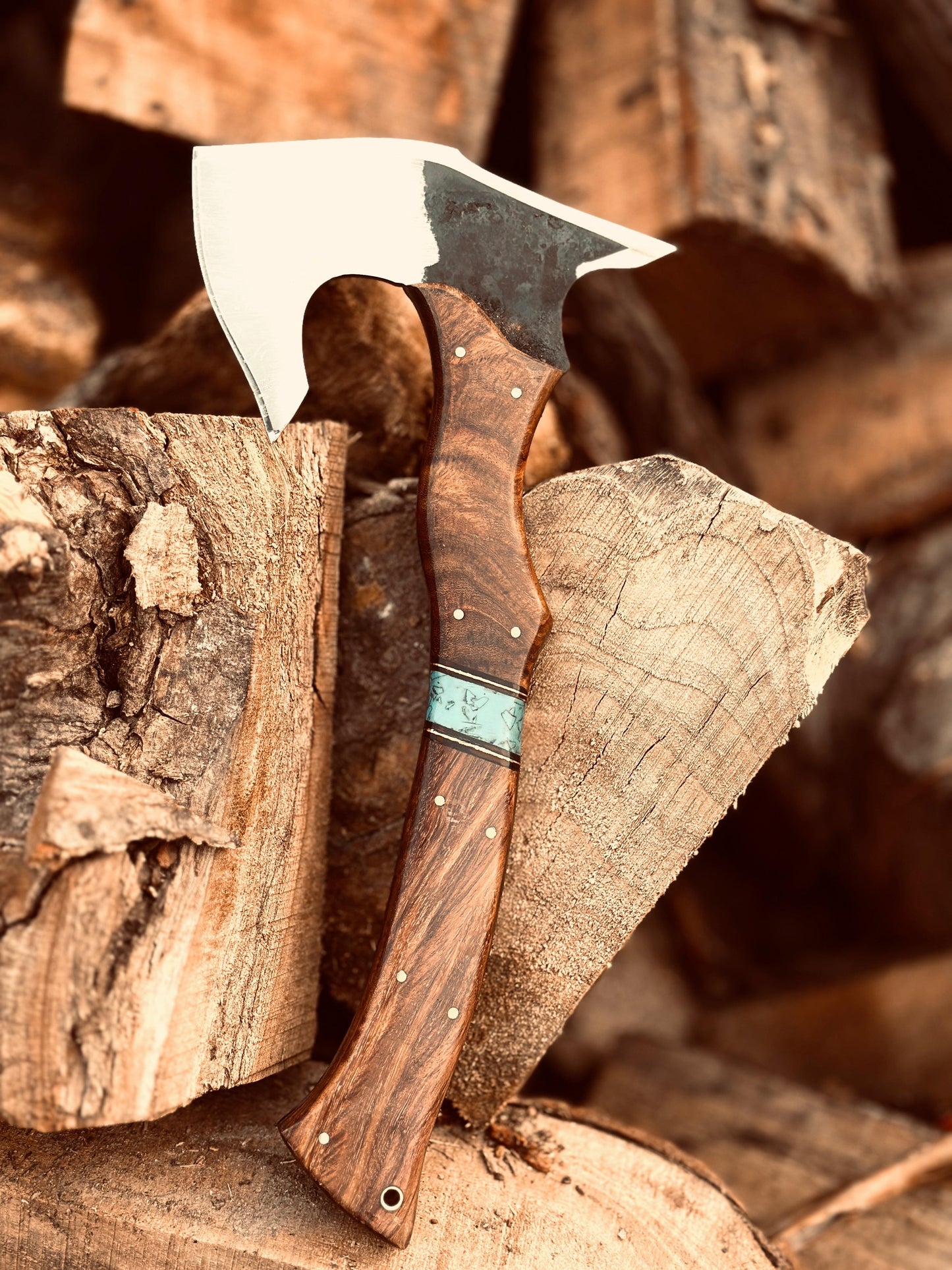 Handmade 1095 Steel Hatchet | Rosewood Handle | Leather Sheath | Custom Gift