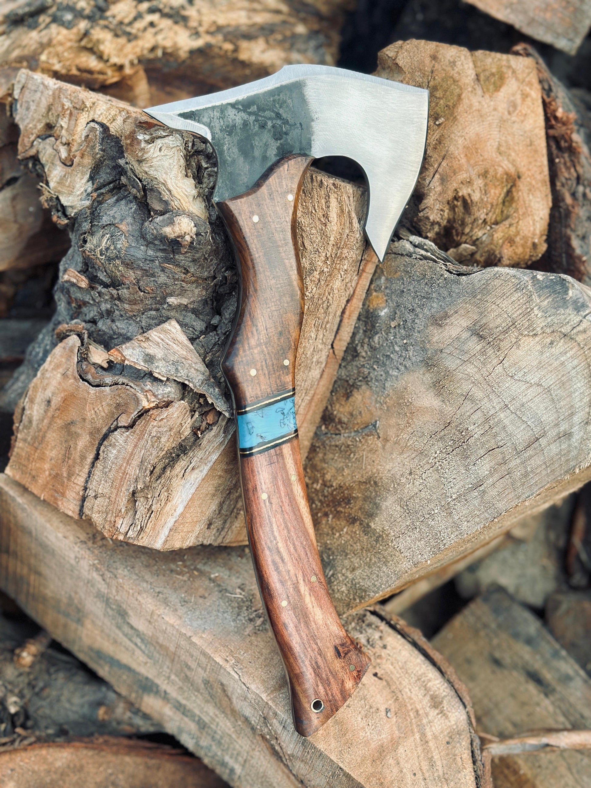 Handmade 1095 Steel Hatchet | Rosewood Handle | Leather Sheath | Custom Gift
