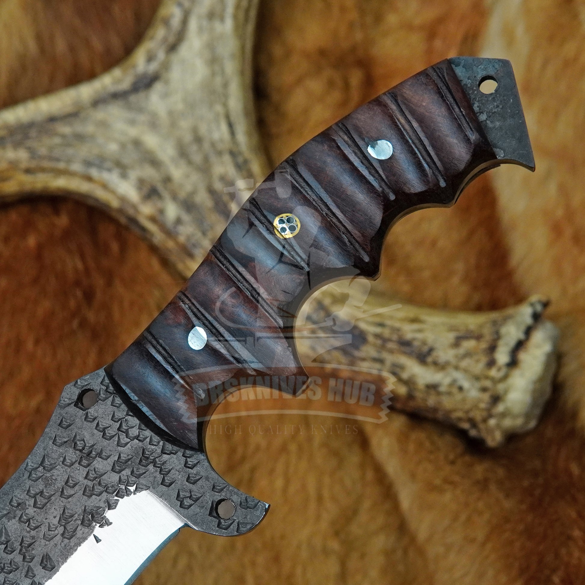 Handmade 1095 Steel Tracker Knife with Natural Wood Handle and Leather Sheath