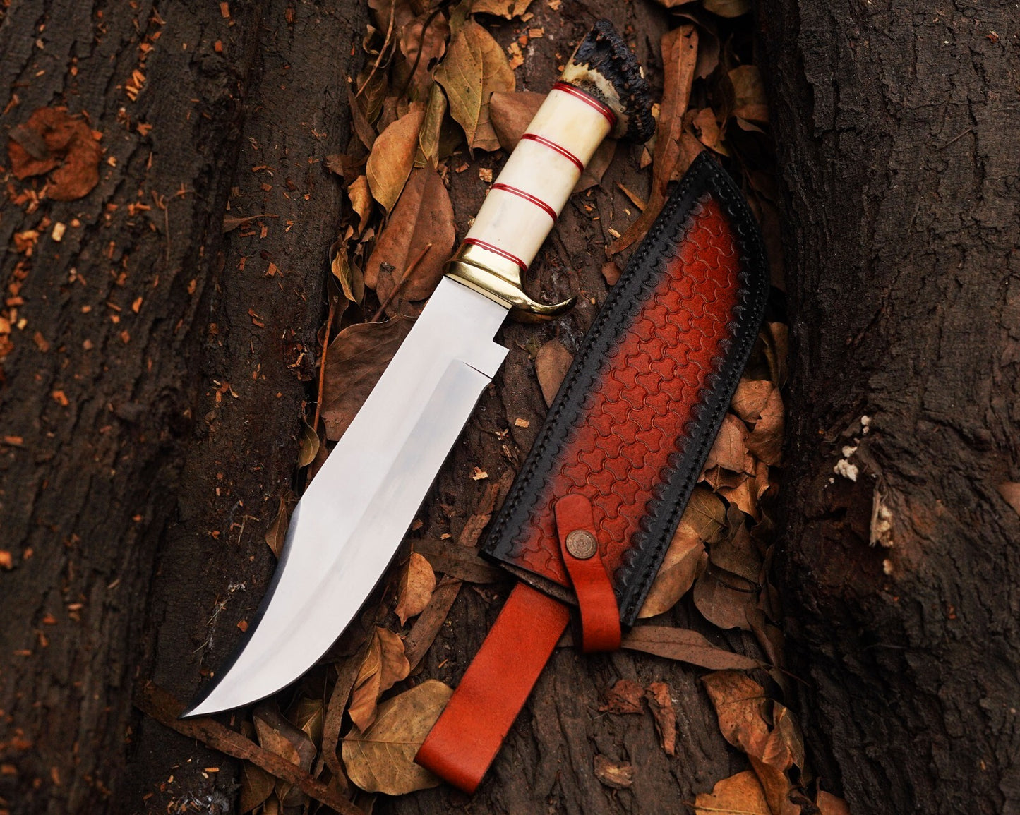 Personalized Handmade Bowie Knife with Leather Sheath For Camping & Outdoor 16"Handmade D2 Steel Bowie Knife 16" - Stag Bone Handle & Leather Sheath - DRS KNIVES HUB