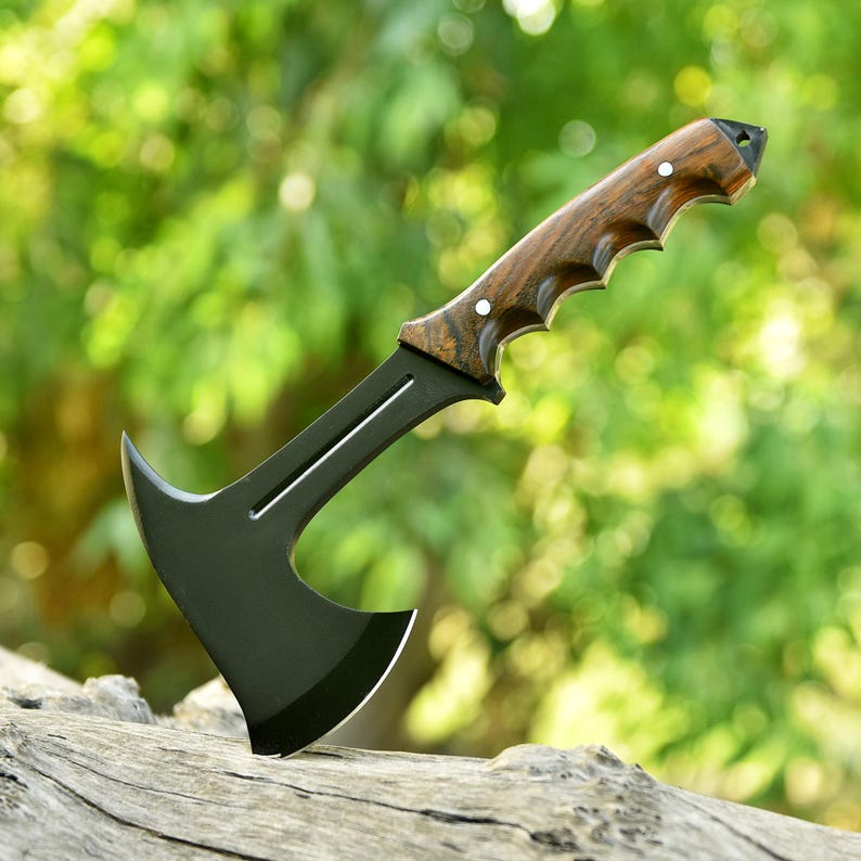 Handmade Carbon Steel Hatchet With Rosewood Handle & Leather Sheath | DRSKNIVES HUB