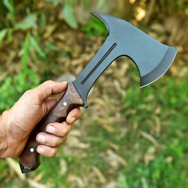 Handmade Carbon Steel Hatchet With Rosewood Handle & Leather Sheath | DRSKNIVES HUB