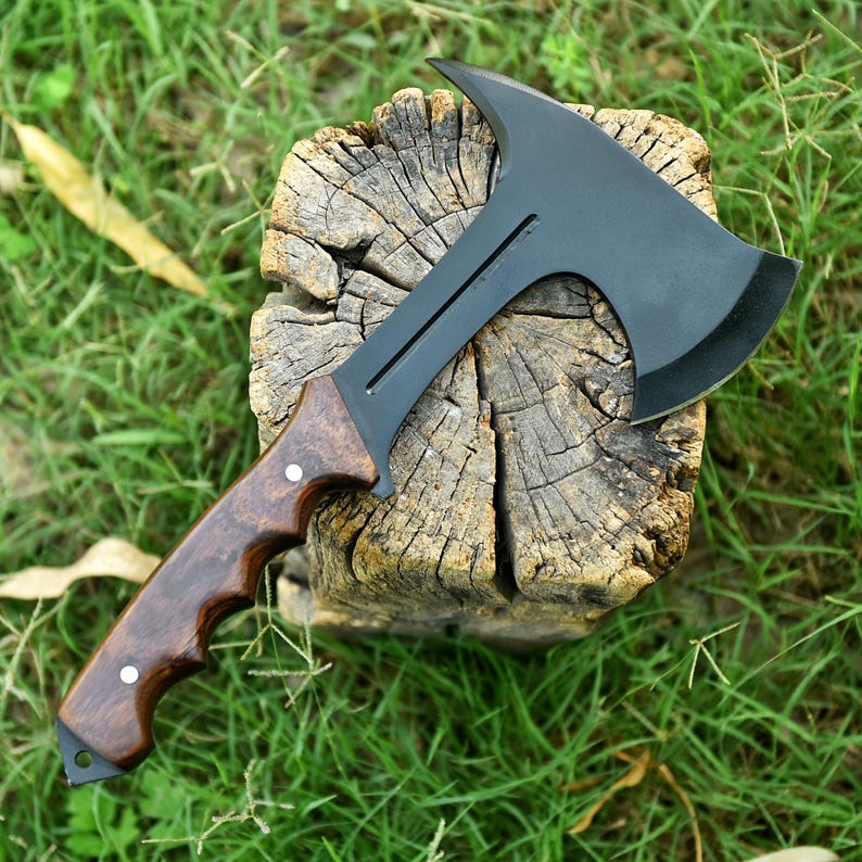 Handmade Carbon Steel Hatchet With Rosewood Handle & Leather Sheath | DRSKNIVES HUB