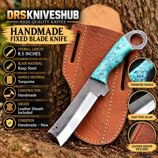 Handmade Cowboy Bull Cutter Knife – Rasp Steel Blade with Resin Handle DRSKNIVES HUB