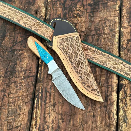350-layer Damascus steel skinner knife curved 4-inch blade