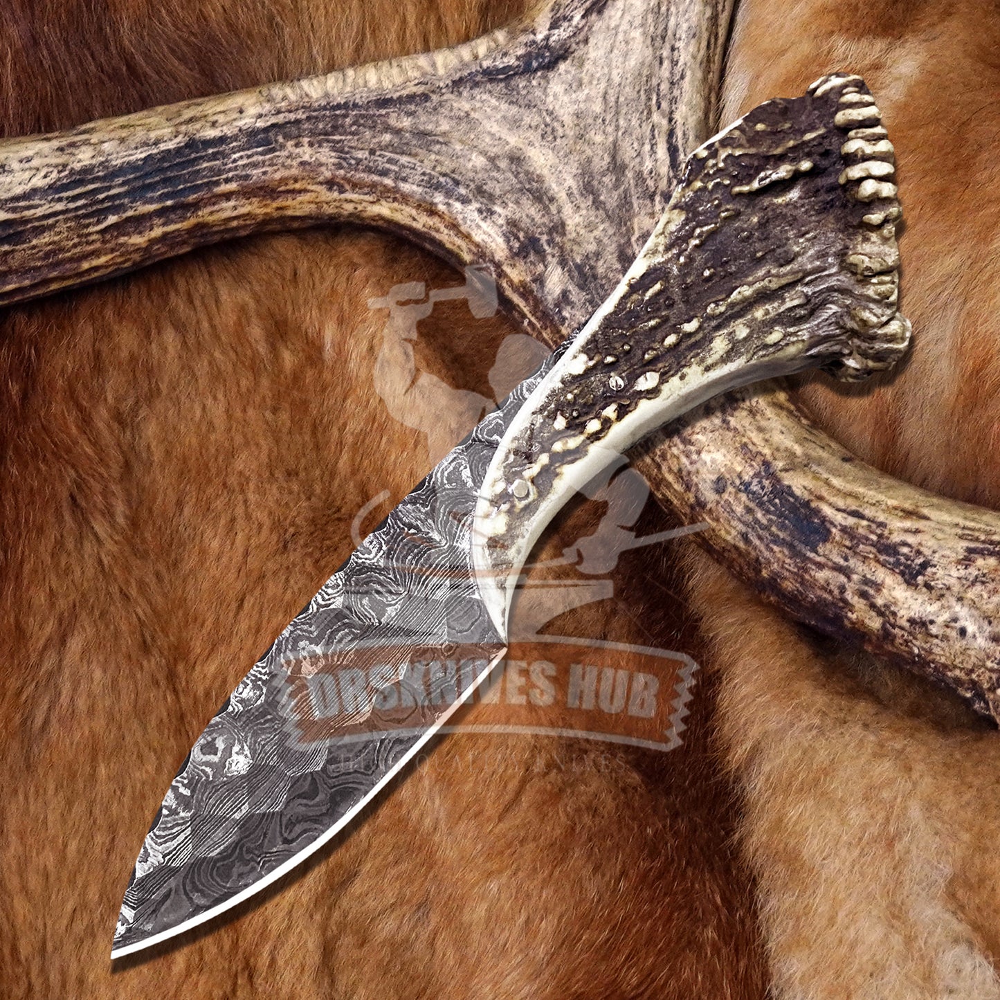 Handmade Viking Hunting Knife Stone Textured Blade Antler Handle | DRSKNIVES HUB