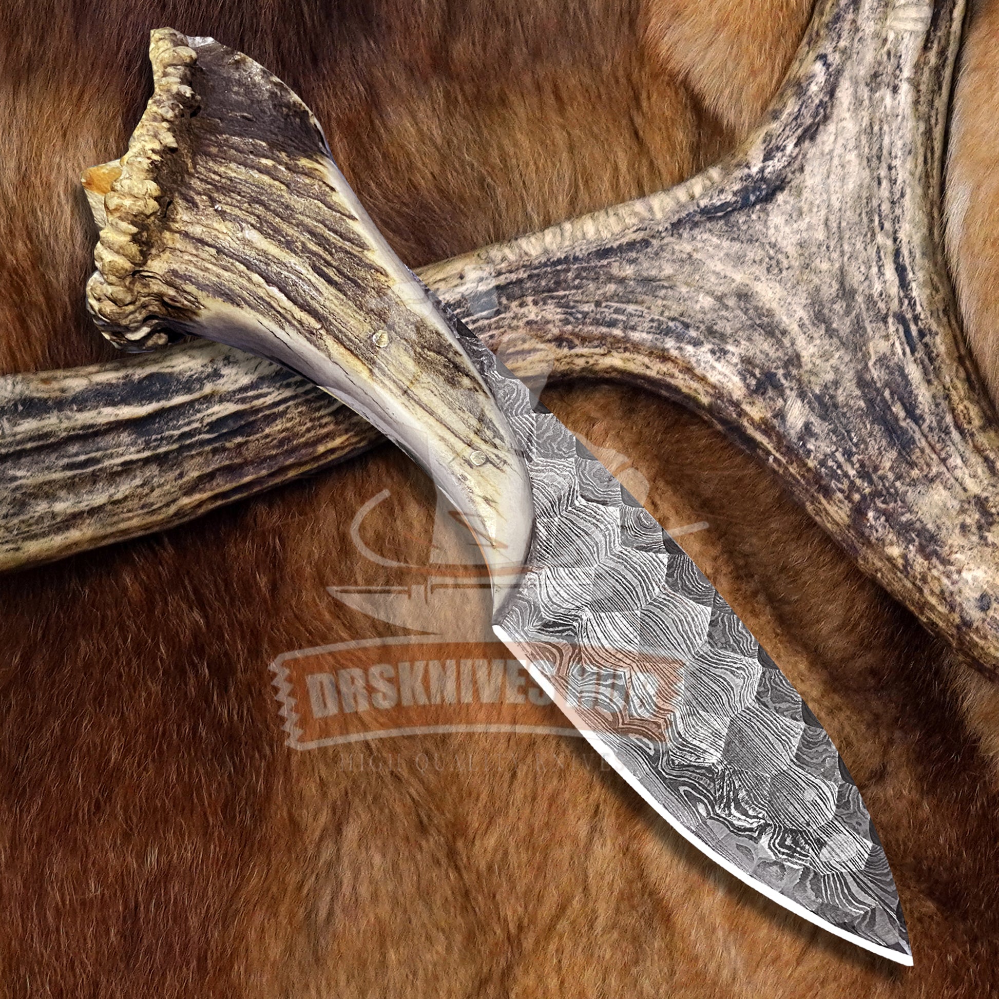 Handmade Viking Hunting Knife Stone Textured Blade Antler Handle | DRSKNIVES HUB