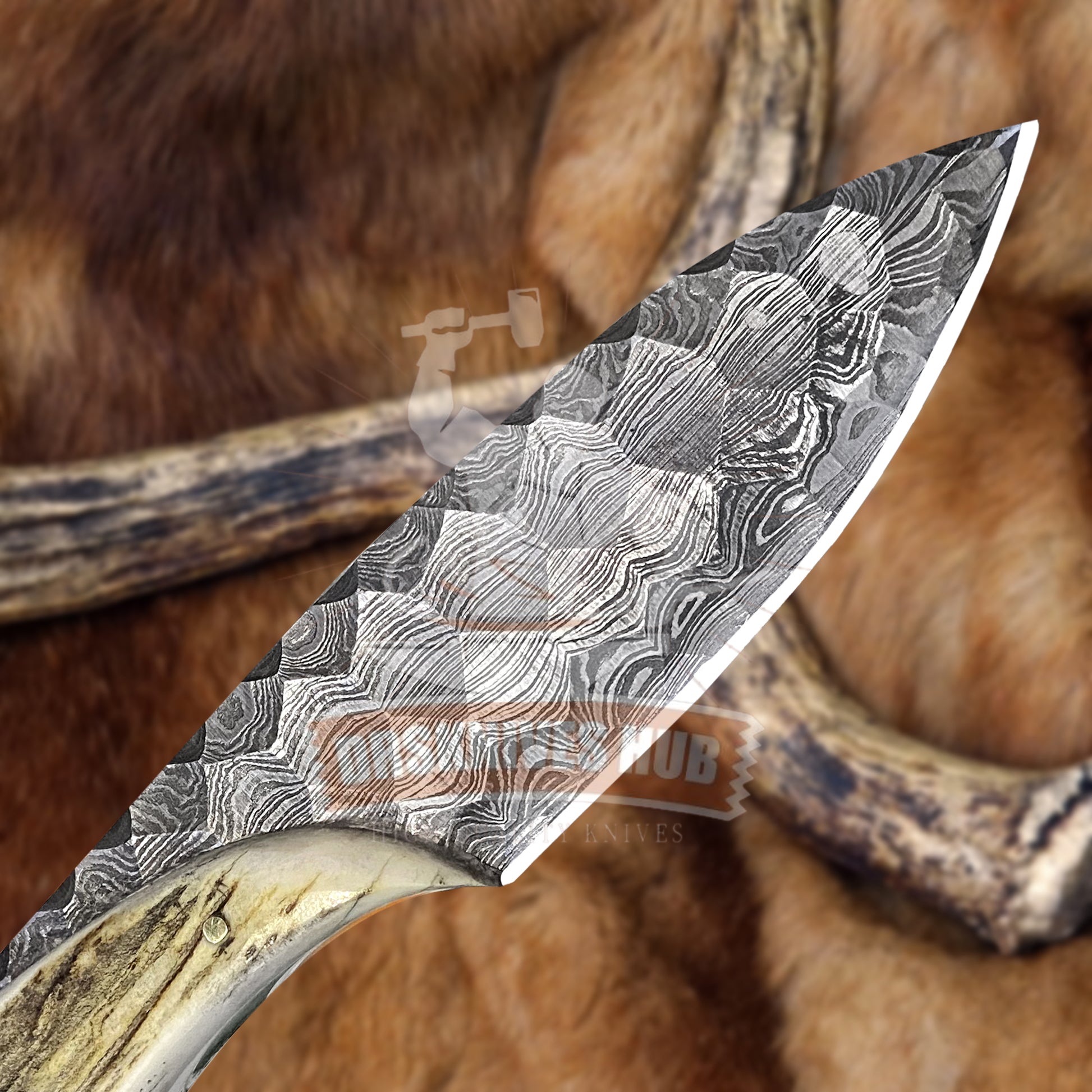 Handmade Viking Hunting Knife Stone Textured Blade Antler Handle | DRSKNIVES HUB