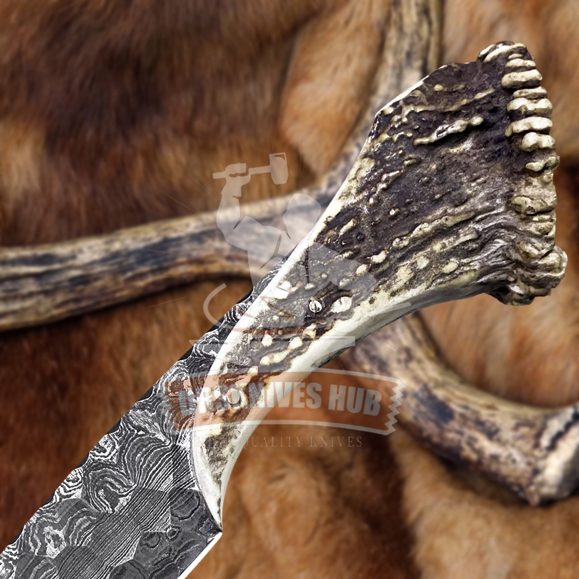 Handmade Viking Hunting Knife Stone Textured Blade Antler Handle | DRSKNIVES HUB