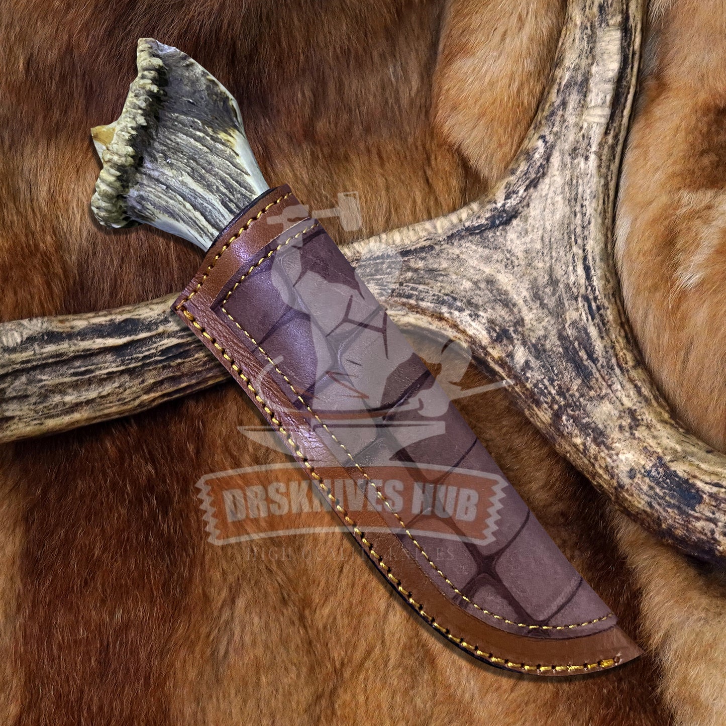 Handmade Viking Hunting Knife Stone Textured Blade Antler Handle | DRSKNIVES HUB